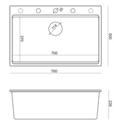 Zlewozmywak granitowy MARC 1-komorowy 76x50 cm czarny/black diamond + Nano ZŁOTO PVD