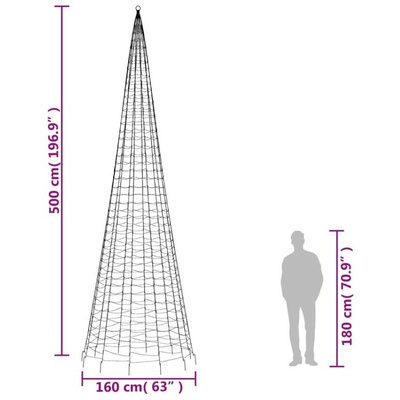 vidaXL Choinka z lampek, na maszt, 1534 niebieskie LED, 500 cm