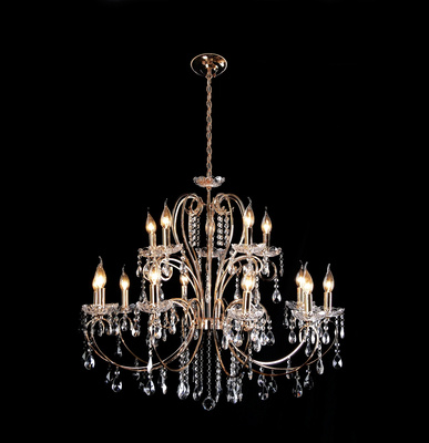 Żyrandol kryształowy francuskie złoto 88cm 15xE14 AURORA 30-99801