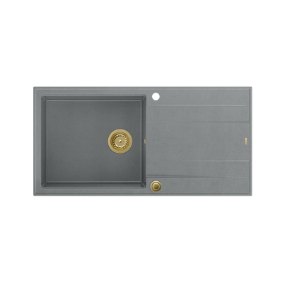 EVAN 146 XL GraniteQ zlewozmywak z syfonem Push 2 Open 1-komorowy z/o (1000x500x210; kom. 420x480) silver stone / elementy złote