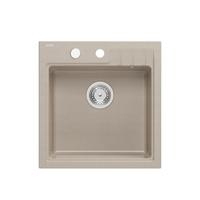Zlewozmywak granitowy PETER 110 – jednokomorowy, wpuszczany, pearl beige/elementy stalowe, Quadron