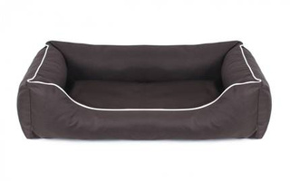 Legowisko dla psa Sofa Valencia Standard w kolorze brązowym z białym wykończeniem Rozmiar: XL - 120 x 90 cm - do samodzielnego złożenia