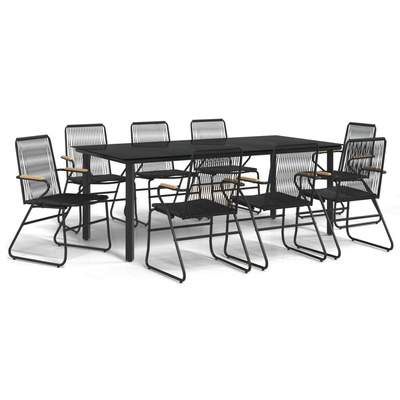 9-częściowy zestaw mebli ogrodowych, czarny, rattan PVC