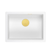 LOGAN 100 GraniteQ zlewozmywak snow white 59,5x45,1x21,5 cm 1-komorowy podwieszany z syfonem manualnym złoty
