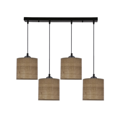 Lampa wisząca z abażurem Legno rattanowy orzechowy potrójna do jadalni