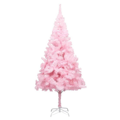 Sztuczna choinka z lampkami i bombkami, różowa, 210 cm, PVC vidaXL