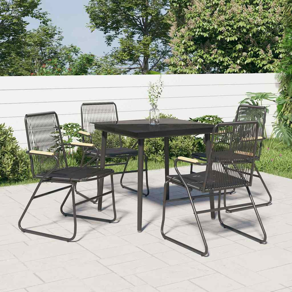 5-częściowy zestaw mebli ogrodowych, czarny, rattan PVC