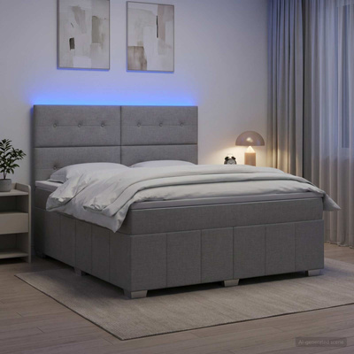 Łóżko z box spring LED z materacem jasnoszary 180 x 200 cm