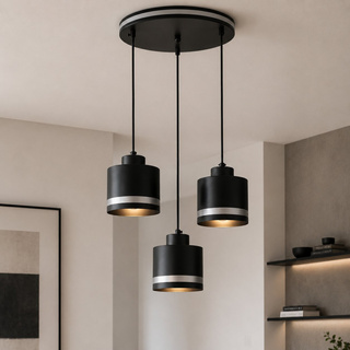 Lampa wisząca Wama talerz potrójna nad stół metalowa czarna chrom 3 punkty