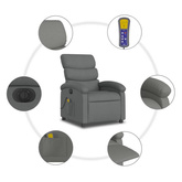 vidaXL Rozkładany fotel masujący, elektryczny, ciemnoszary, tkanina model standard
