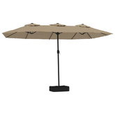 Podwójny parasol ogrodowy z LED, kolor taupe, 449x245 cm