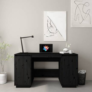 vidaXL Biurko, czarne, 140x50x75 cm, lite drewno sosnowe