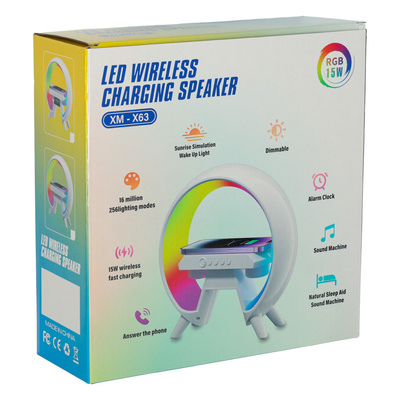 Lampka LED Gamingowa RGB głośnik ładowarka indukcyjna radio budzik zegar