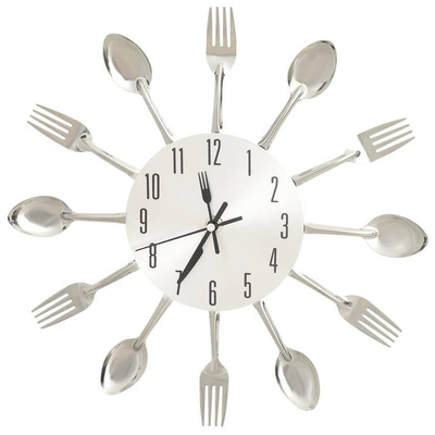 vidaXL Zegar ścienny z łyżek i widelców, srebrny, 31 cm, aluminium