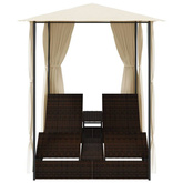 vidaXL Podwójny leżak ogrodowy z zasłonami, polirattan, brązowy