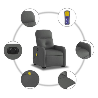 vidaXL Podnoszony fotel masujący, elektryczny, rozkładany, ciemnoszary wariant 13