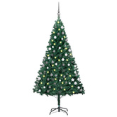 vidaXL Sztuczna choinka z lampkami i bombkami, zielona, 180 cm, PVC model standard