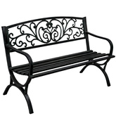 Ławka Ogrodowa Taras Ogród Parkowa Metalowa Oparcie Zdobiona Czarna 127 cm