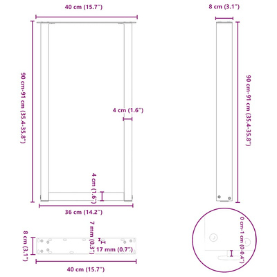 Nogi do stołu barowego w kształcie litery U 2 szt. Białe 40x(90-91) cm Stal