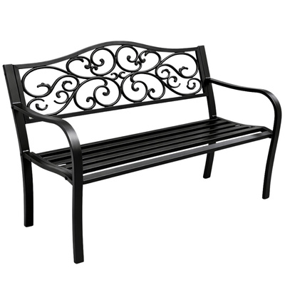 Ławka Ogrodowa Taras Ogród Park Metalowa Oparcie Zdobiona Czarna 127 cm