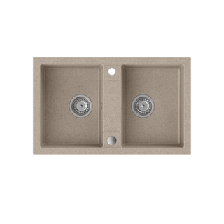 DENZEL 120 Steingran zlewozmywak granitowy beżowy 2-komorowy z/o (78x48x17,5) z syfonem i zaślepką