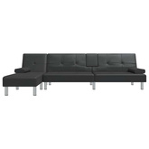 vidaXL Sofa rozkładana L, czarna, 255x140x70 cm, sztuczna skóra