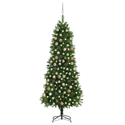 vidaXL Sztuczna choinka z lampkami i bombkami, 240 cm, zielona