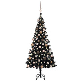 Sztuczna choinka z lampkami i bombkami, czarna, 180 cm, PVC vidaXL
