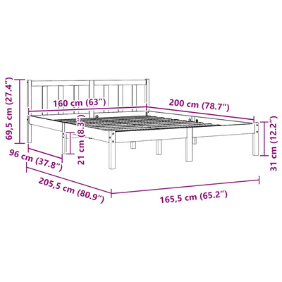 Rama łóżka, lite drewno sosnowe, 160x200 cm