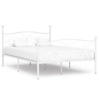 vidaXL Rama łóżka ze stelażem z listw, biała, metalowa, 120 x 200 cm