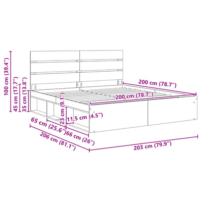Ramka łóżka Z zagłówkiem Biały 200 x 200 cm Lite drewno sosnowe