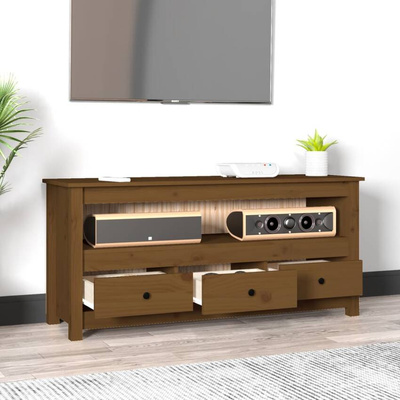 vidaXL Szafka pod TV, miodowy brąz, 114x35x52 cm, lite drewno sosnowe