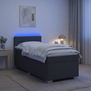 Łóżko Box Spring z materacem i LED ciemnoszary 100 x 200 cm