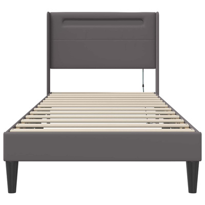 Ramka łóżka z paskami LED Szary 100 x 200 cm Ekoskóra