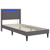 Ramka łóżka z paskami LED Szary 100 x 200 cm Ekoskóra