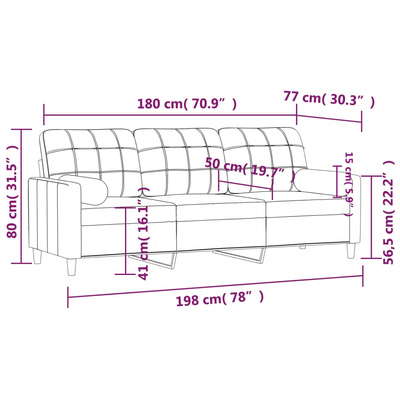 3-osobowa sofa z poduszkami, bordowa, 180 cm, tkanina