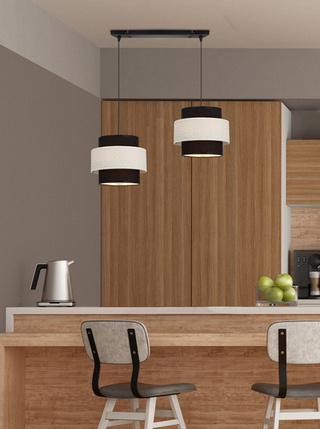Lampa wisząca z abażurami Benta czarna podwójna z rattanowym abażurem nad stół