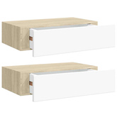 vidaXL Półki ścienne z szufladą, 2 szt., dąb i biel, 40x23,5x10cm, MDF