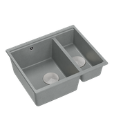 QUADRON | LOGAN 150 | granitowy zlewozmywak kuchenny SZARY + STAL | wymiary: 56 x 46 x 22 cm | 1,5-komorowy wpuszczany | podbudowa szafki od: 60 cm