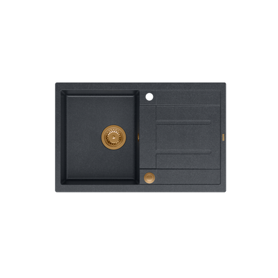 MORGAN 111 GraniteQ zlewozmywak black diamond z syfonem Push To Open 1-komorowy z/o / elementy miedziane