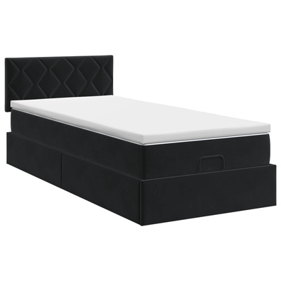 Łóżko ottoman z materacem Z zagłówkiem Czarny 80 x 200 cm Welur