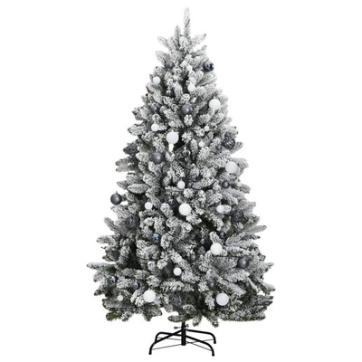 vidaXL Sztuczna choinka na zawiasach, 300 lampek LED i bombki, 210 cm wariant 4