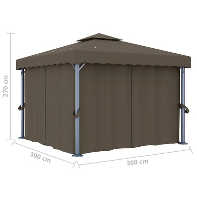 Altana z zasłonami i lampkami LED, 3x3 m, taupe