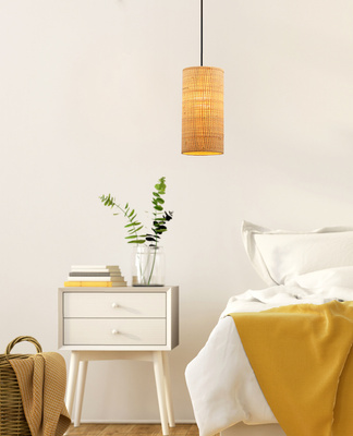 Fleri lampa wisząca czarny 1x60 e27 abażur 12x25 beżowy ratan