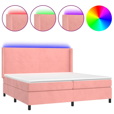 vidaXL Łóżko kontynentalne z materacem i LED, różowy aksamit 200x200cm model standard