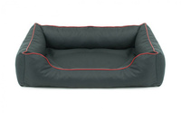 Legowisko dla psa Sofa Valencia Standard w kolorze ciemnoszarym z czerwonym wykończeniem Rozmiar: M - 80 x 60 cm