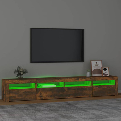 vidaXL Szafka pod TV z oświetleniem LED, przydymiony dąb, 240x35x40 cm