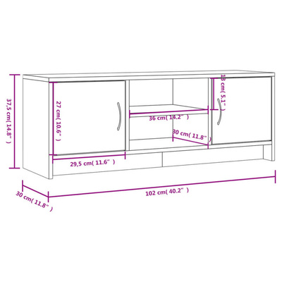 vidaXL Szafka pod TV, biała, 102x30x37,5 cm, materiał drewnopochodny