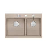 Zlewozmywak granitowy MARC 120 WORKSTATION – dwukomorowy, wpuszczany, pearl beige/elementy stalowe + AKCESORIA, Quadron