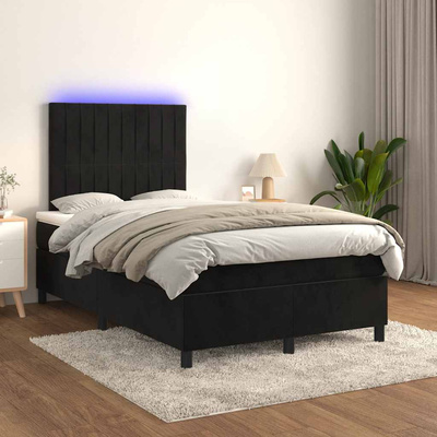 vidaXL Łóżko kontynentalne z materacem i LED, czarny aksamit 120x200cm